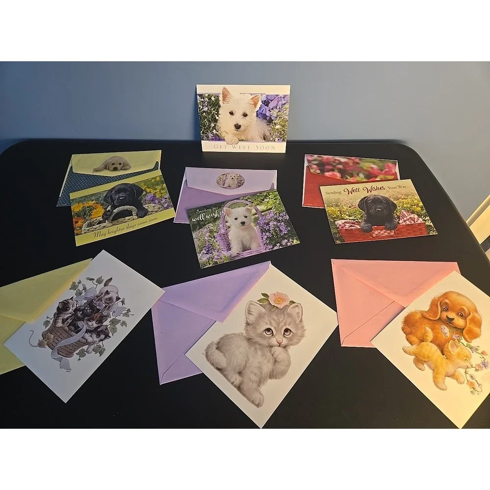 Set of‎ 7 Animal Birthday Get Well Cards Dog Cat Lover Greeting Card Lot NEW