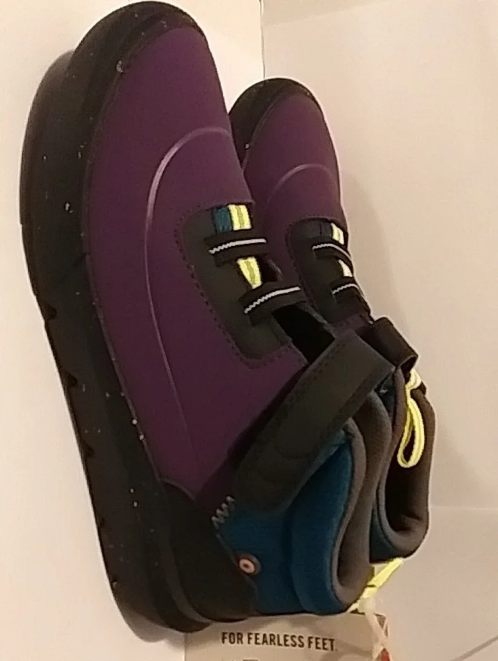 Bogs Skyline Kicker Purple and Yellow Kids Water Resistant Slip Ons
