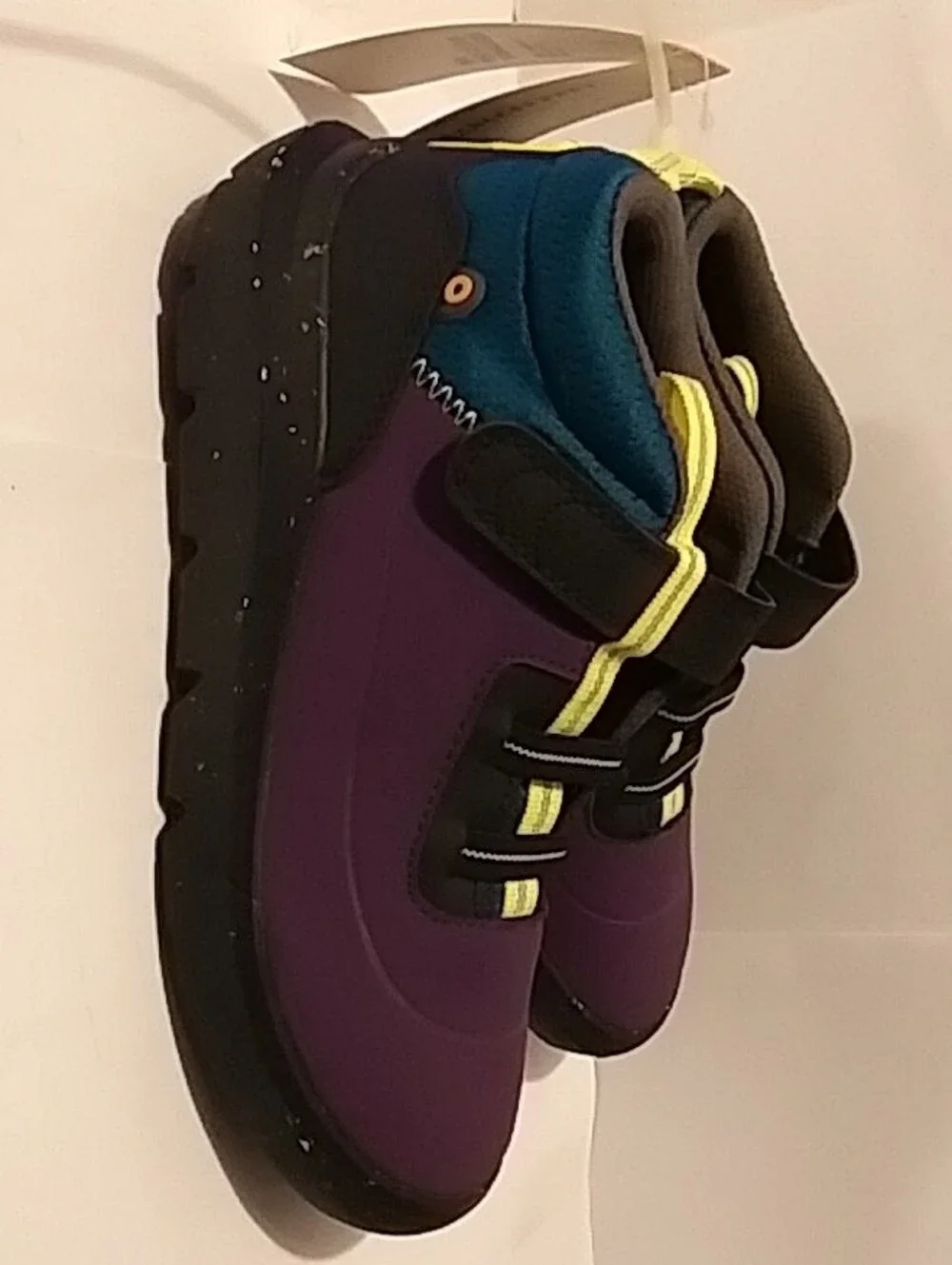 Bogs Skyline Kicker Purple and Yellow Kids Water Resistant Slip Ons