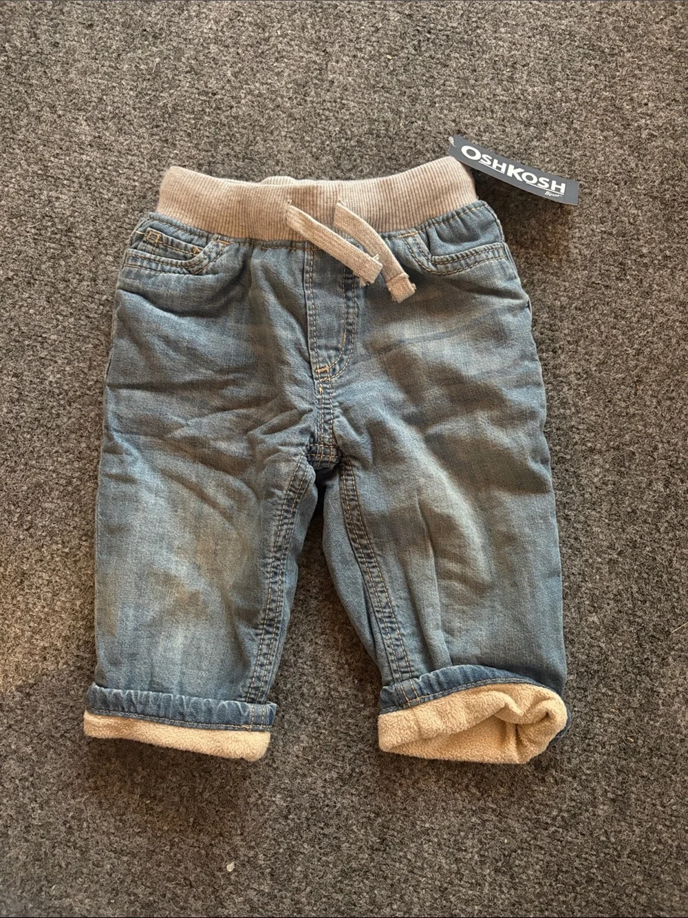 NEW! OshKosh B'gosh Fleece-Lined Light Blue Denim Pants - Size 12 Months