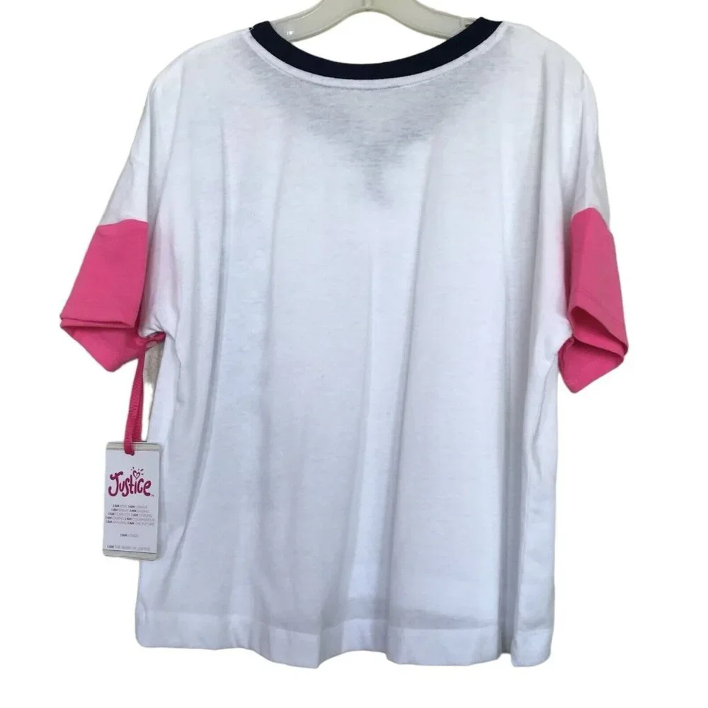 Justice Shirt Top Girls Size 12/14 Large L Glitter White Pink‎ White