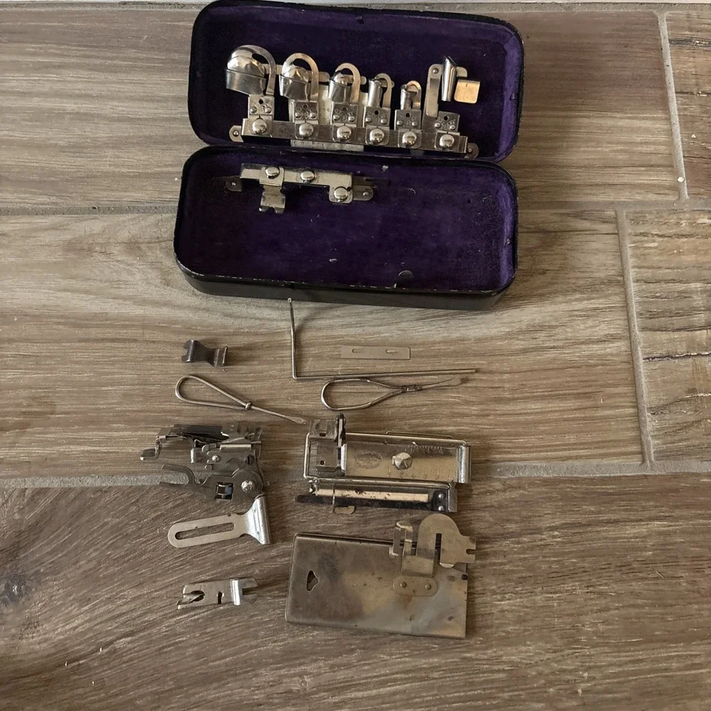 Vintage Greist Attachment Sewing Machine Parts And Accessories With Metal Case
