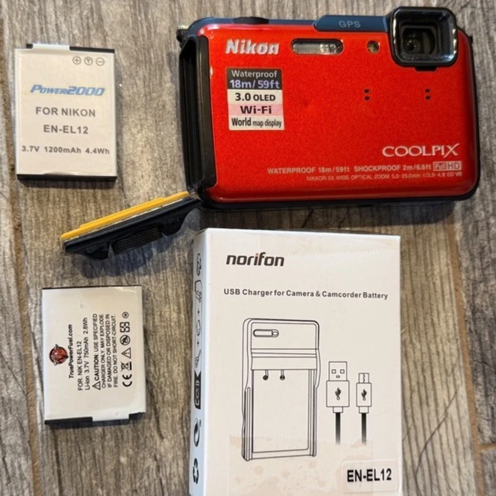 Nikon Coolpix AW110 Digital Camera Waterproof WiFi GPS Japan USB charger battery
