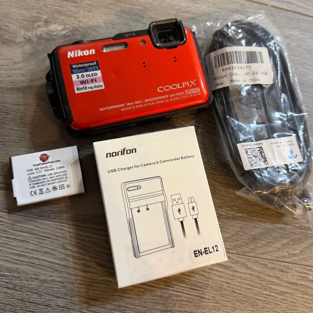 Nikon Coolpix AW110 Digital Camera Waterproof WiFi GPS Japan USB charger battery