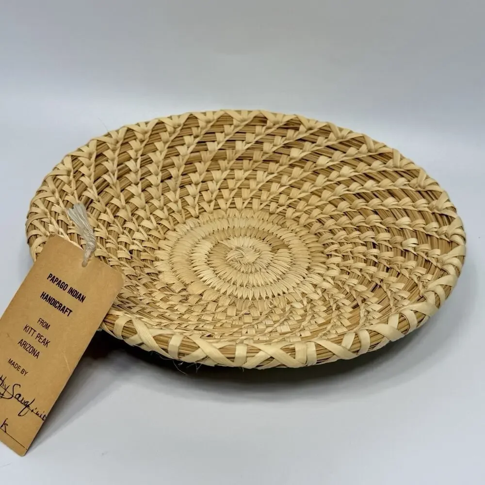 Vintage Papago Indian Shallow Grass Basket Tray Bowl Kitt Peak Arizona 9
