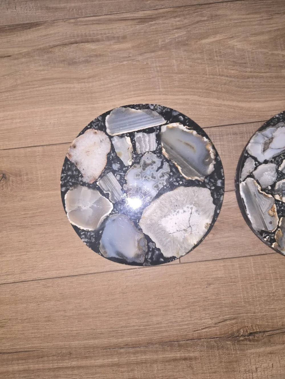 Stone Agate Trivet Set – Round Natural Slice Design – Modern Boho Decor – New