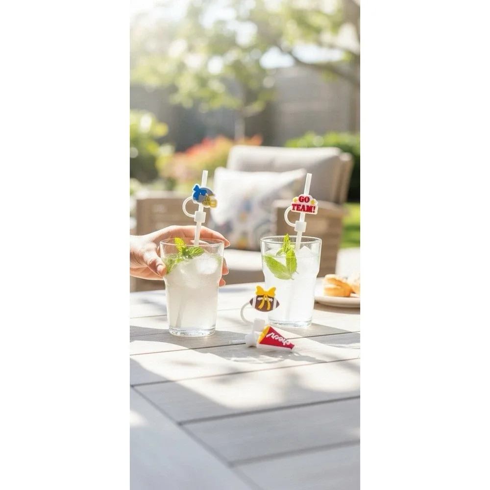 Case Creative Football Straw Toppers 8 Pack Silicone Sports Drink Accessories