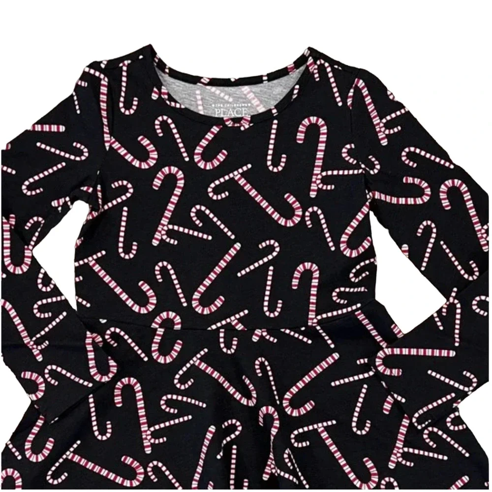 NWT Children's Place Black W/Candy Cane Christmas Skater Dress - SIZE 12-18M