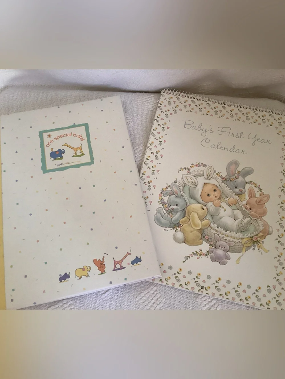 Baby’s first year calendar and milestone hardcover keepsake book