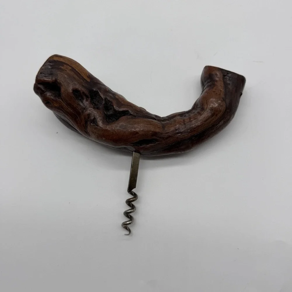 Vintage French Grape Vine Gnarled Wood Handle Corkscrew Wine Bottle Opener