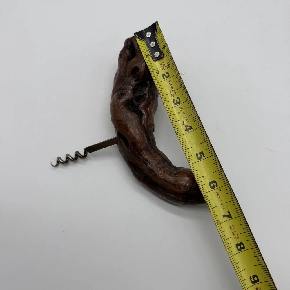 Vintage French Grape Vine Gnarled Wood Handle Corkscrew Wine Bottle Opener