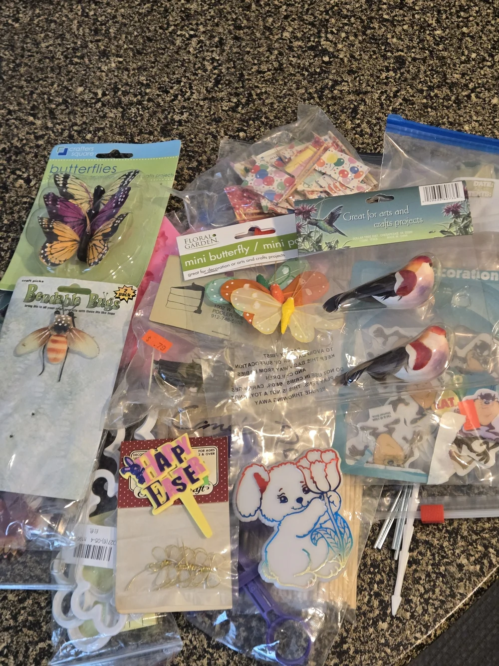 Assorted Party Craft Decorations Butterfly Bird Accents Flower Nail Set and More