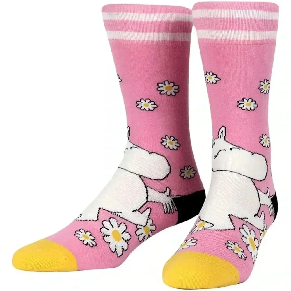 Moomin Pink Daisy Socks, Striped Design, Size L/XL, Cute & Comfy