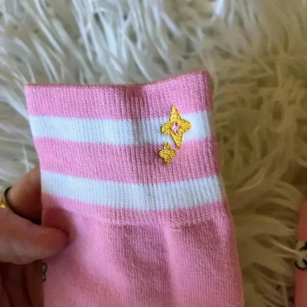 Moomin Pink Daisy Socks, Striped Design, Size L/XL, Cute & Comfy
