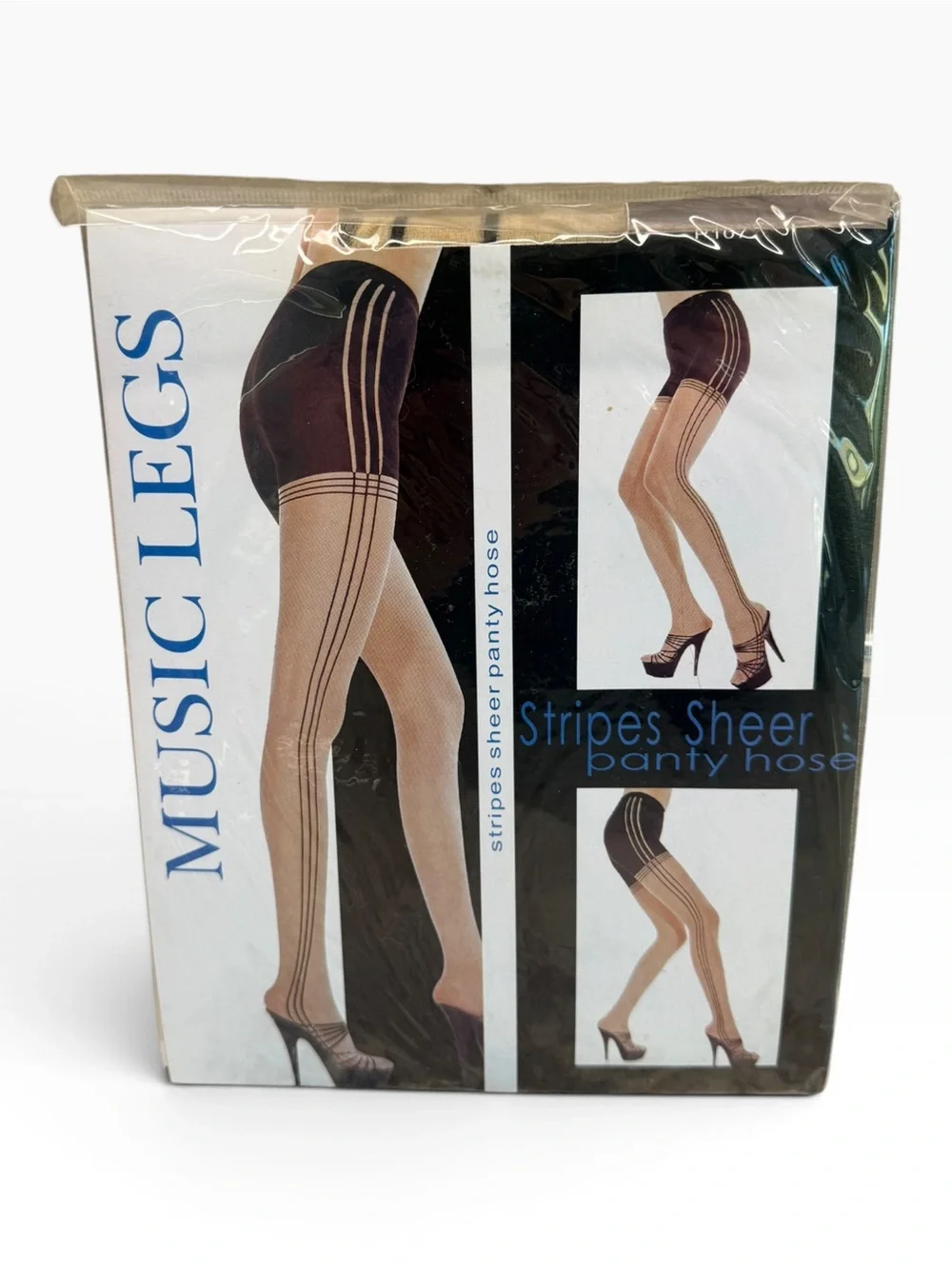 Music Legs Stripes Sheer Pantyhose P107 OS Fits 5’-5’10” 100-175lbs Tan/Black