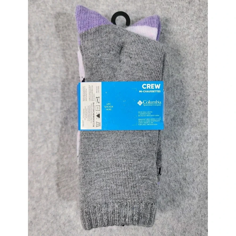 Columbia 2 Pair Crew Mi-Chaussettes Socks Womens‎ Sz 4-10 Grey Purple Wool Blend