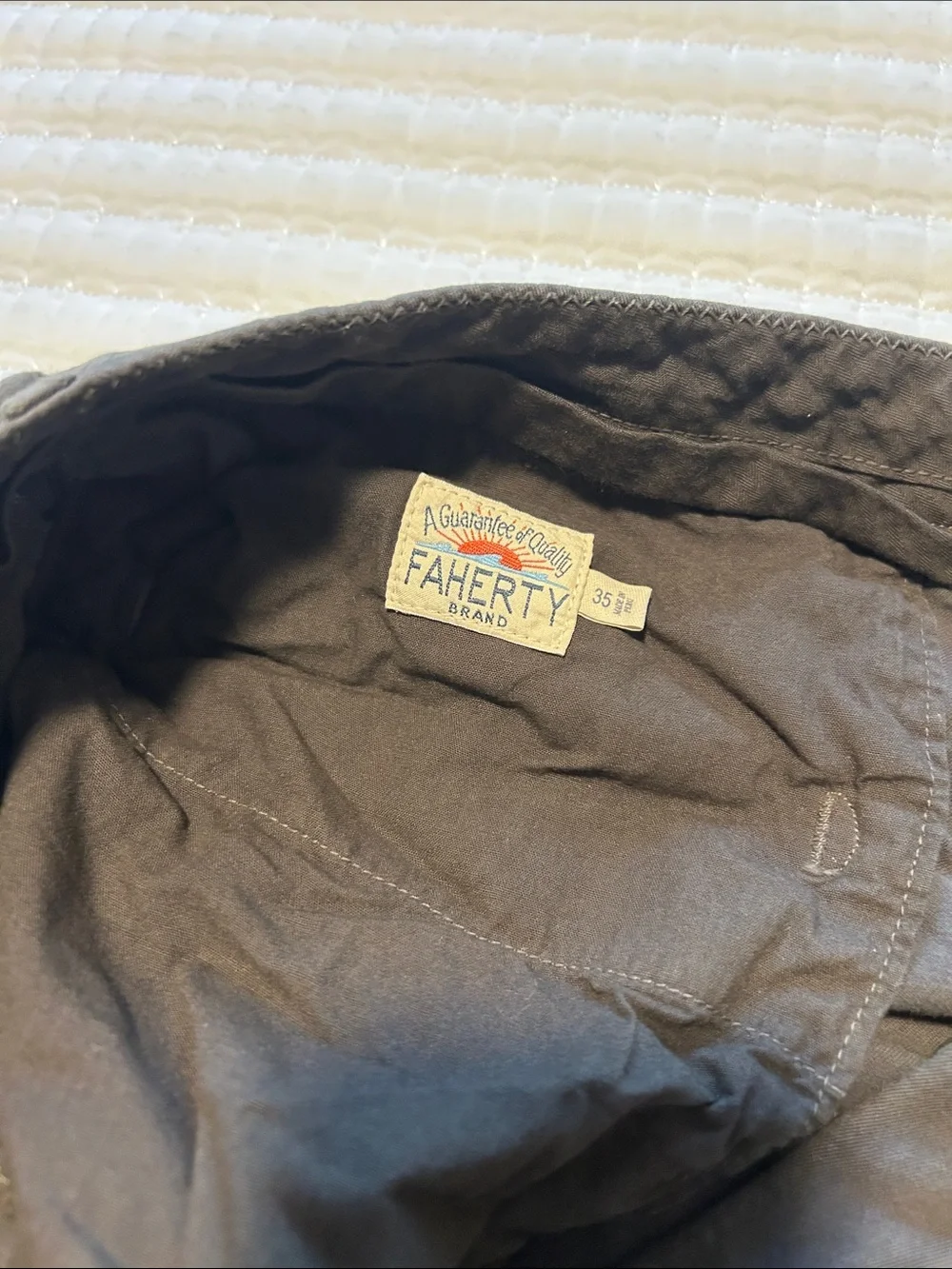Faherty Charcoal Flat-Front Cotton Shorts 35” Waist