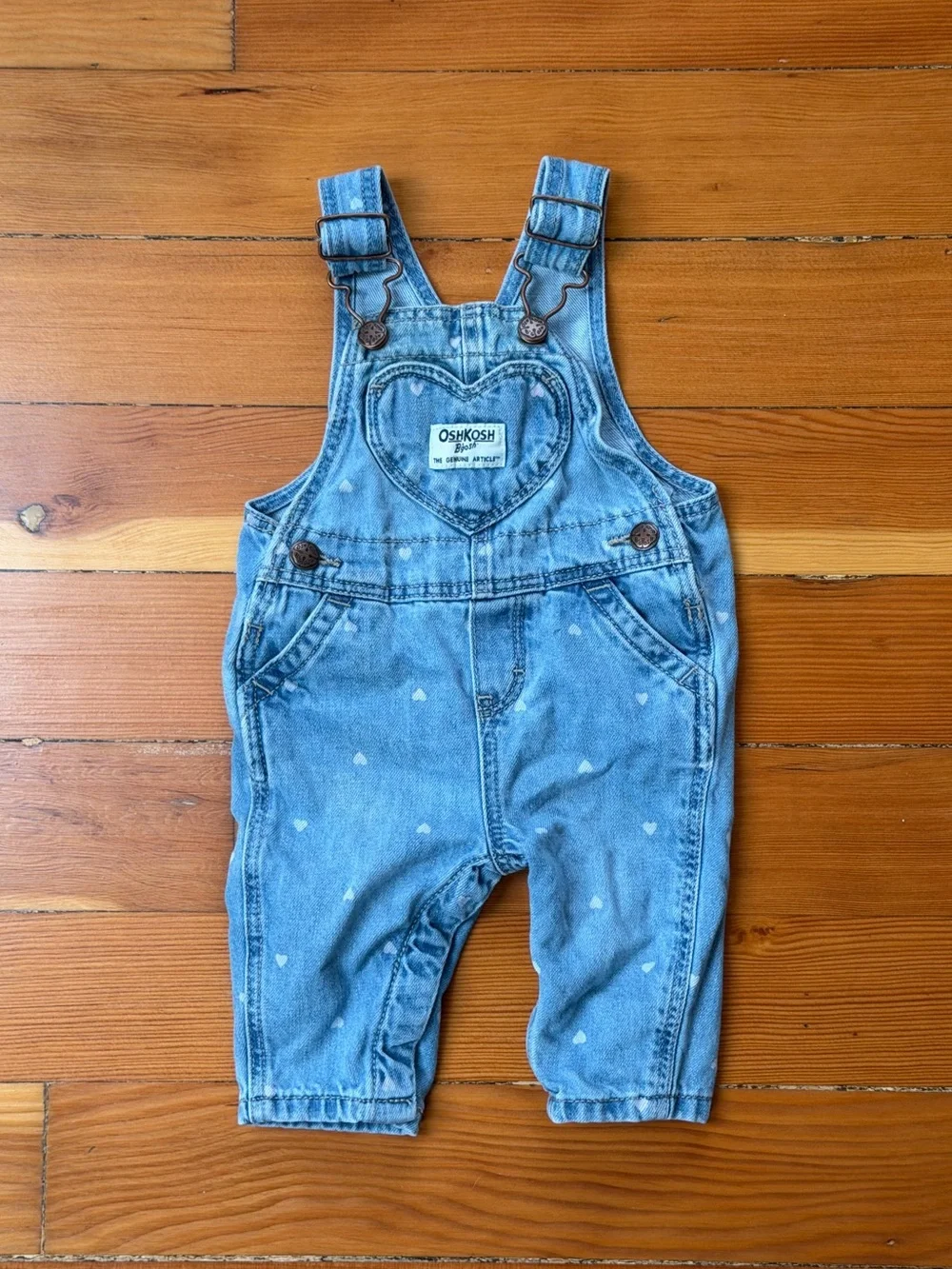OshKosh B'gosh Light Blue Denim Overalls with Hearts Size 3m
