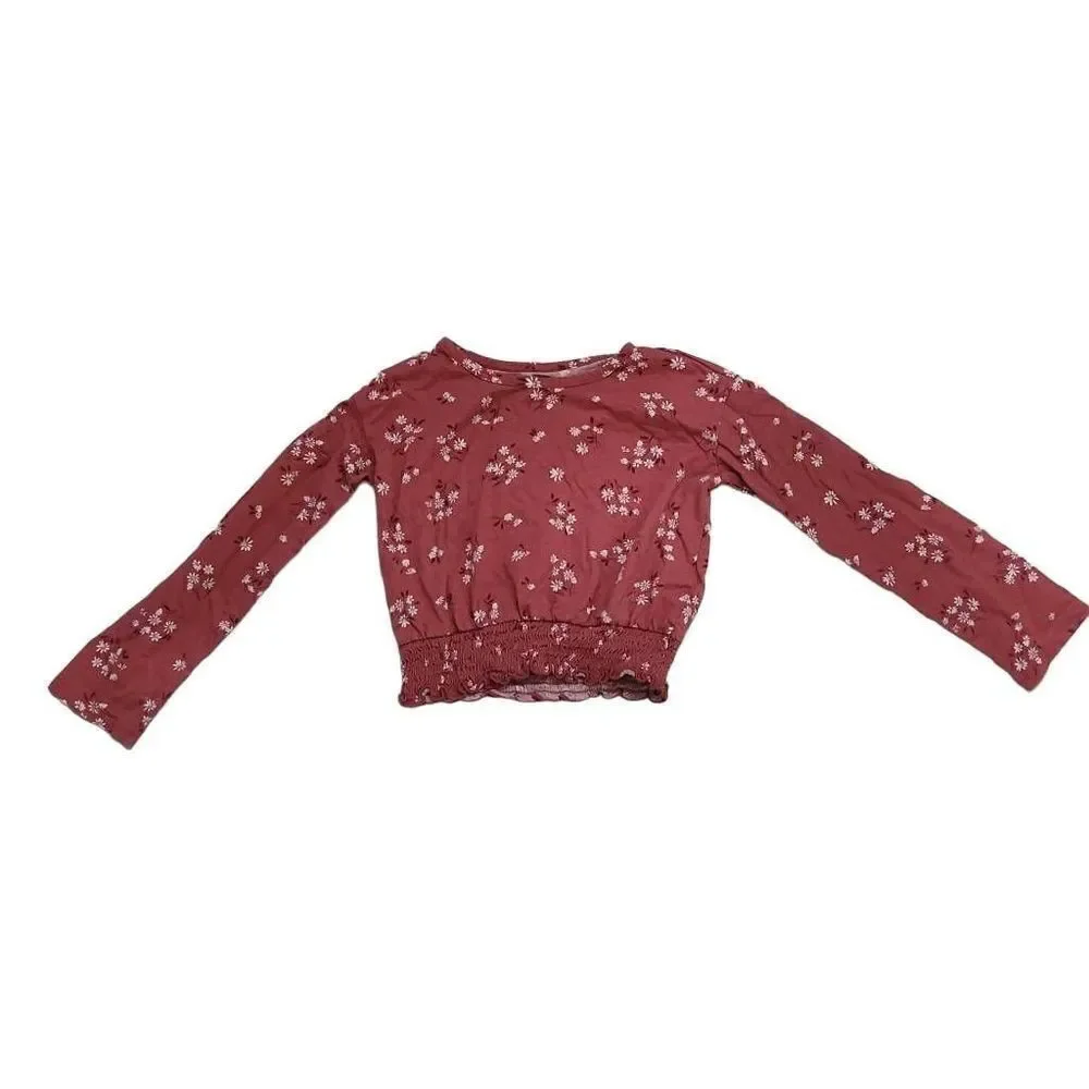 OshKosh Girls Size 6/6X  Pink Floral Print Smocked Long Sleeve Top
