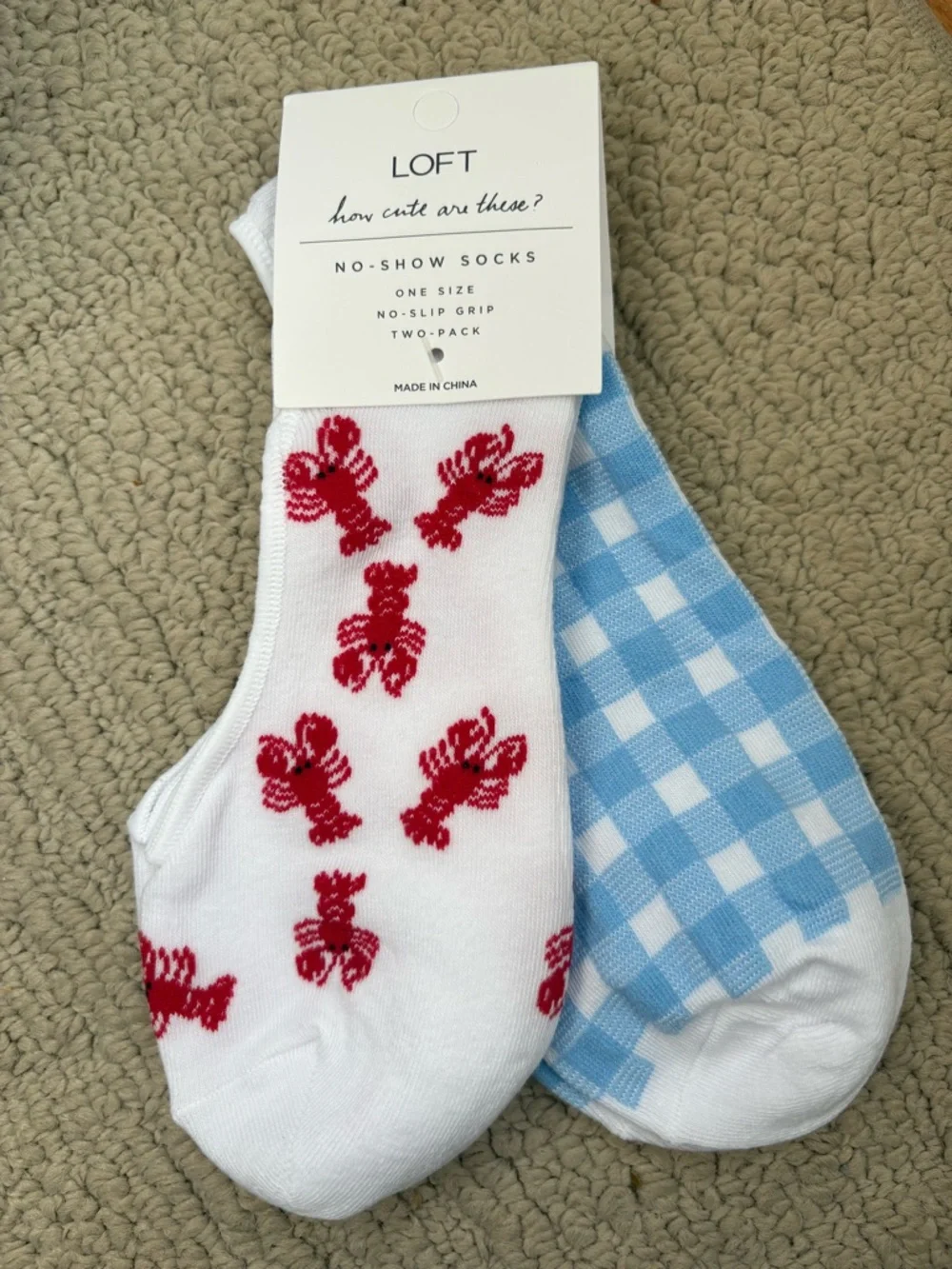LOFT Two-Pack No-Show Socks Red Lobster & Light Blue Gingham