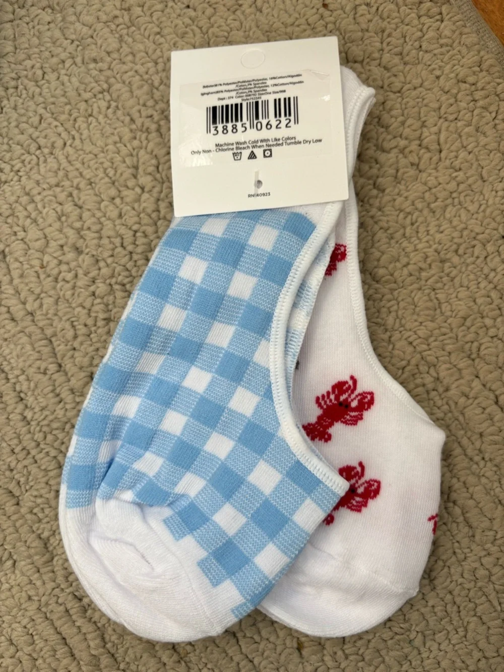 LOFT Two-Pack No-Show Socks Red Lobster & Light Blue Gingham