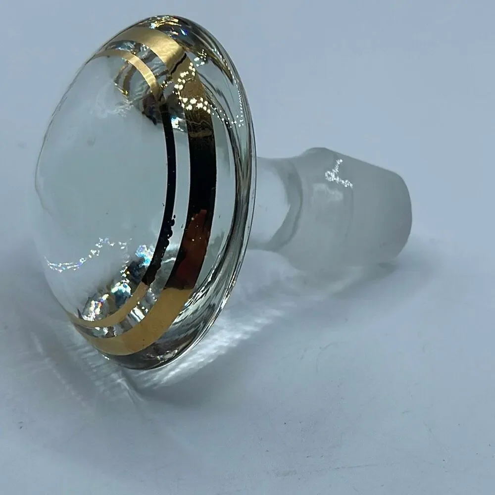 Vintage crystal hand painted gold ring trim decanter top .