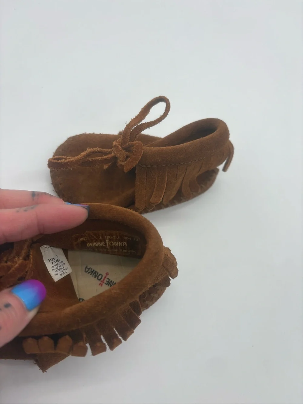 Minnetonka Brown Suede Fringe Baby Moccasins Size 3