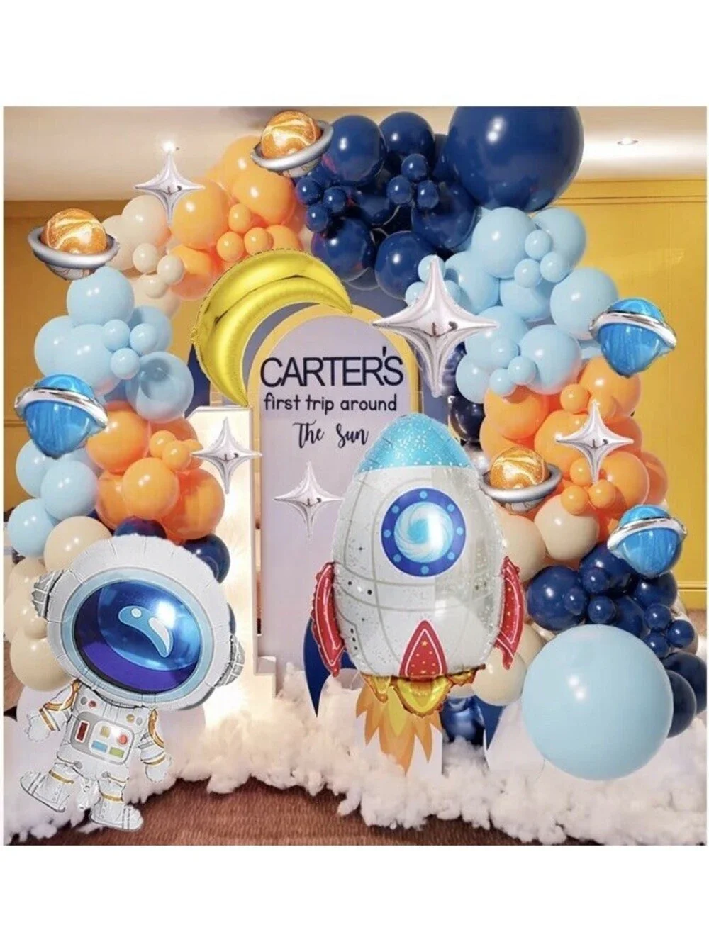 125Pcs Space Themed Balloon Arch Kit With Tassels, Galaxy, Astronaut & Rocket