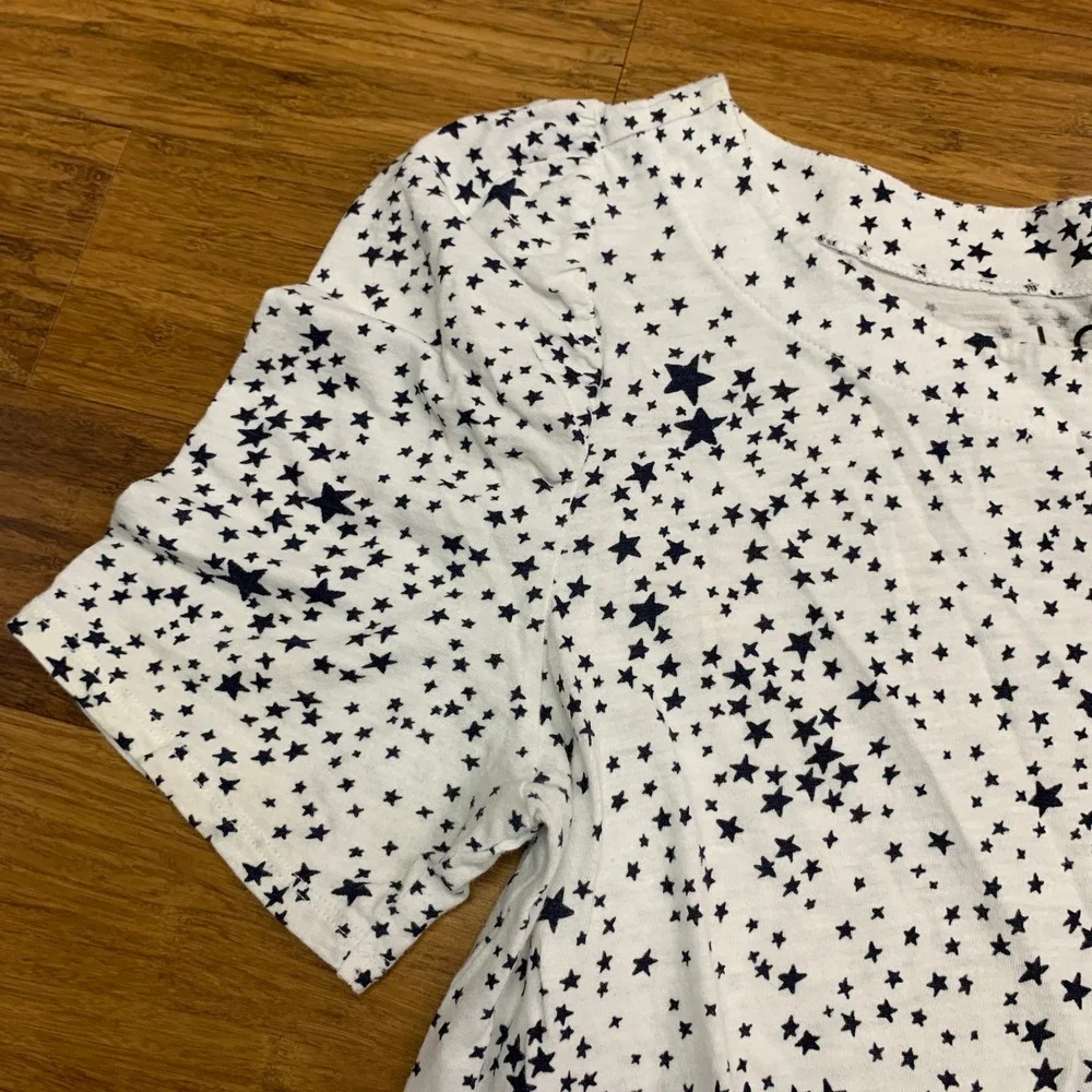 LOFT White Star Print Short‎ Sleeve Top Womens Size XS Casual Cotton T-Shirt Tee