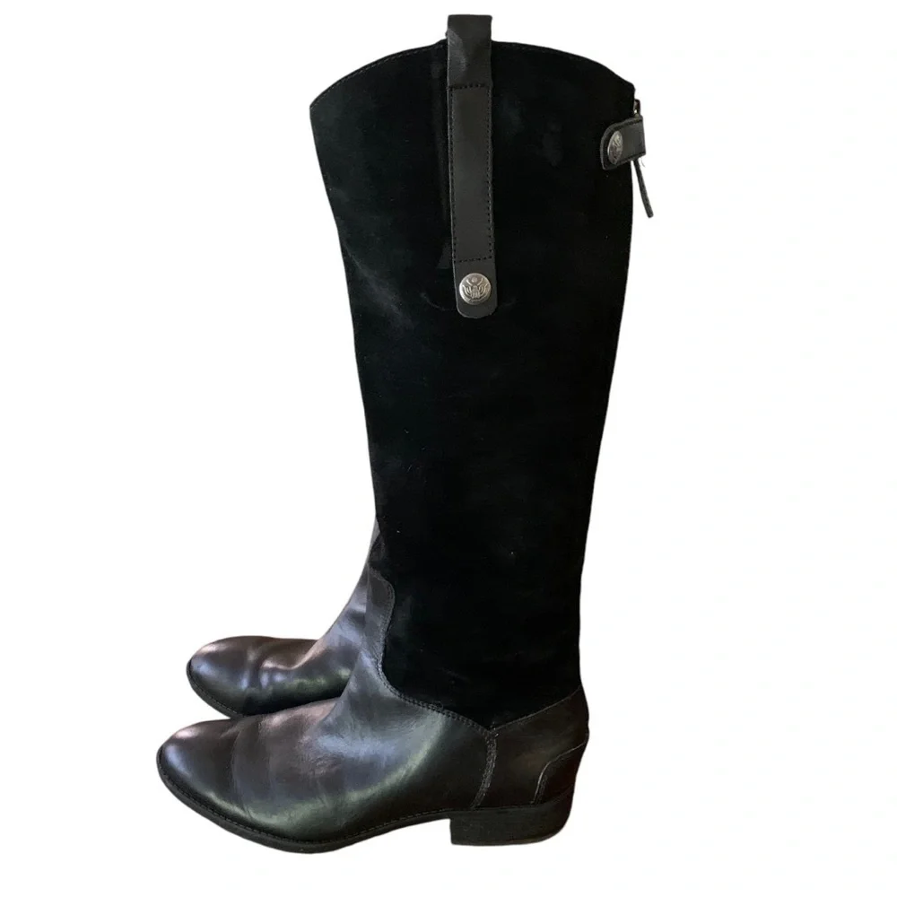 Sam Edelman Pembrooke Black Suede & Leather Knee-High Riding Boots Sz 8.5