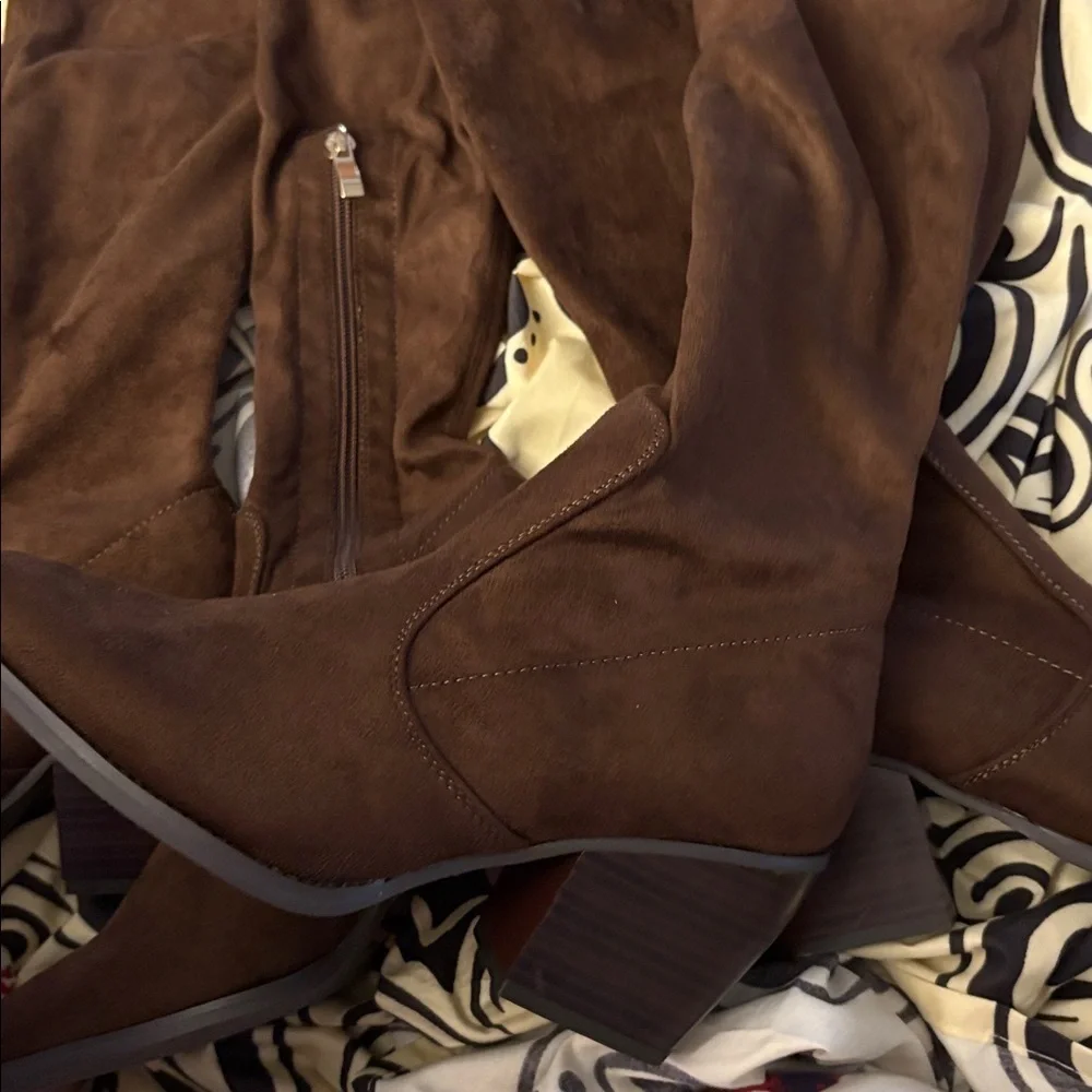 New- 5 bohemian Over-the-Knee Boots Dark Brown & Gold Zipper  Festival boots