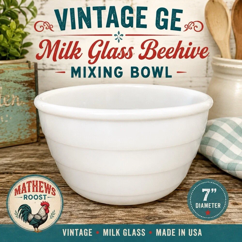 Vintage GE General Electric Milk Glass 7in Mixer Bowl White Beehive Style.