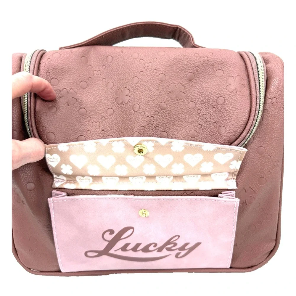 Lucky Brand Pink Makeup Travel Cosmetics Toiletry Bag 11