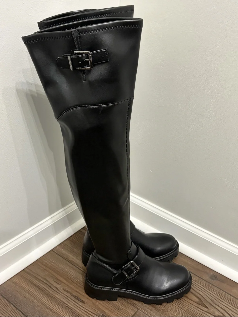 Nine West Black Over-the-Knee Riding Boots with Buckle Detail