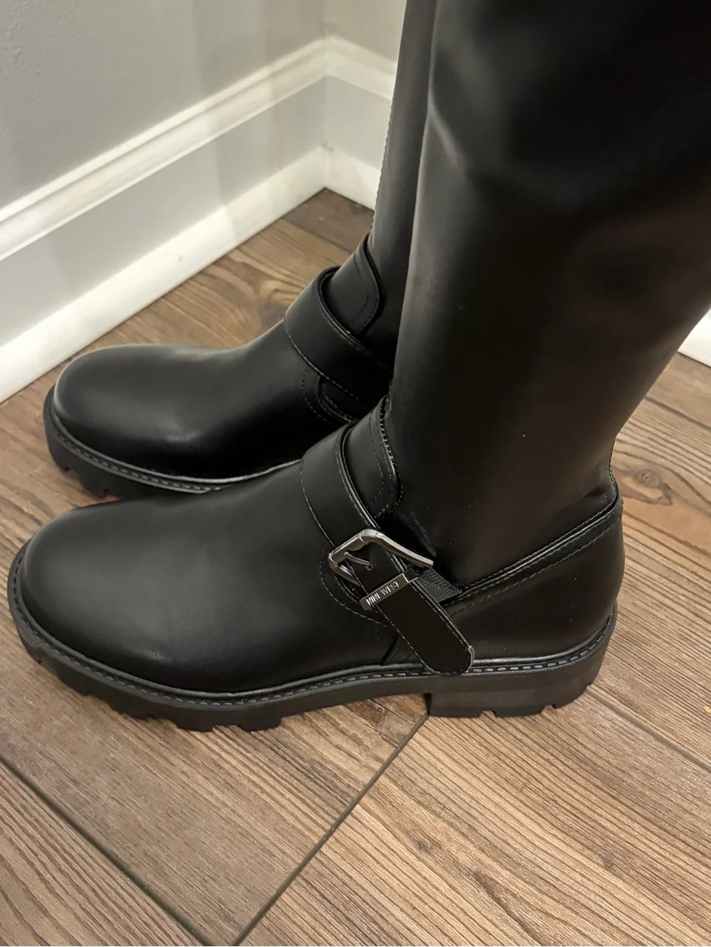 Nine West Black Over-the-Knee Riding Boots with Buckle Detail