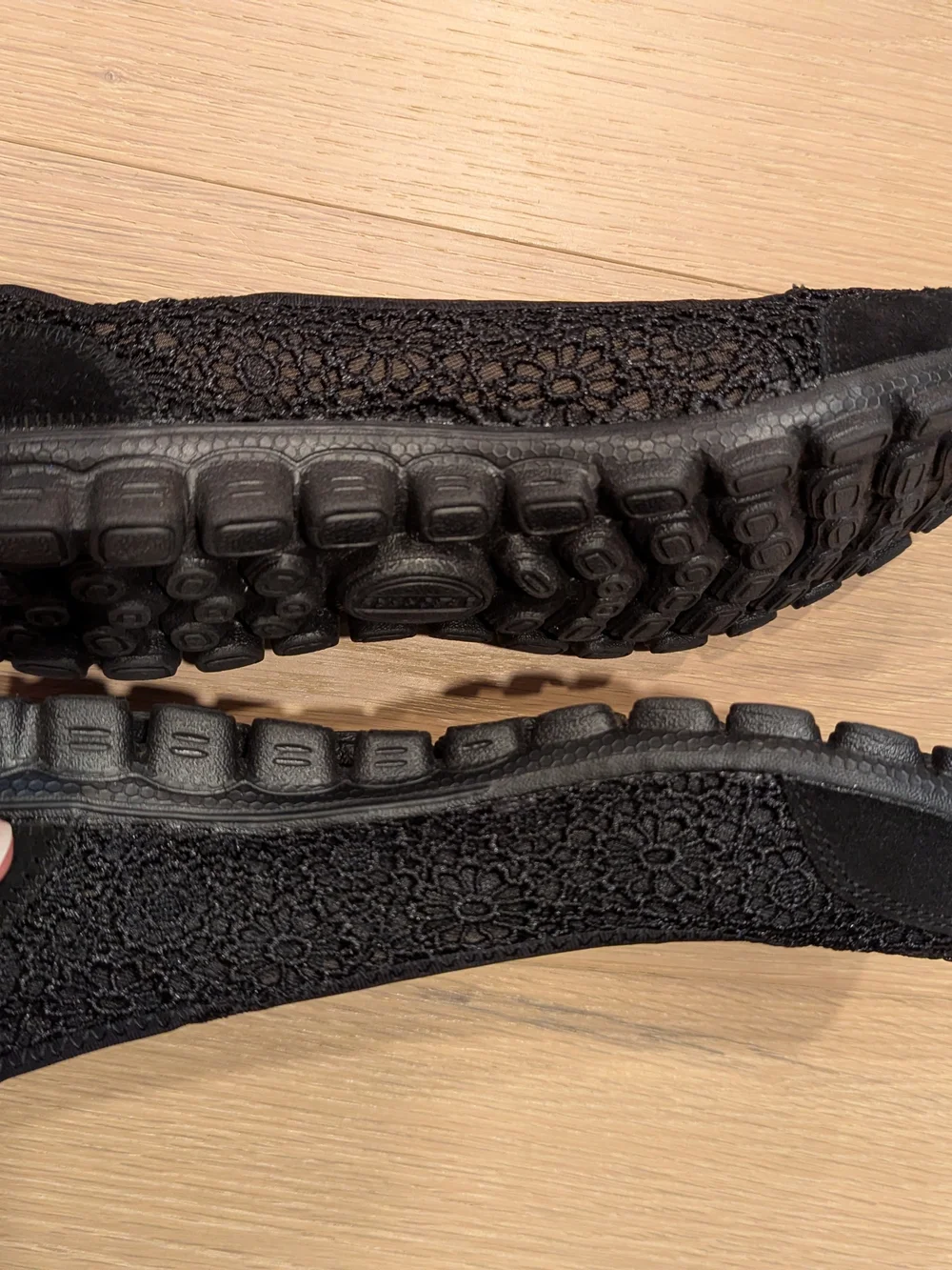 Skechers Black Floral Crochet Slip-On Ballet Flats
