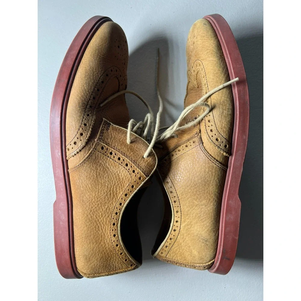 Polo Ralph Lauren Men's 10.5 D Orrick Wing Tip Tan Leather Oxford Shoes Red Sole