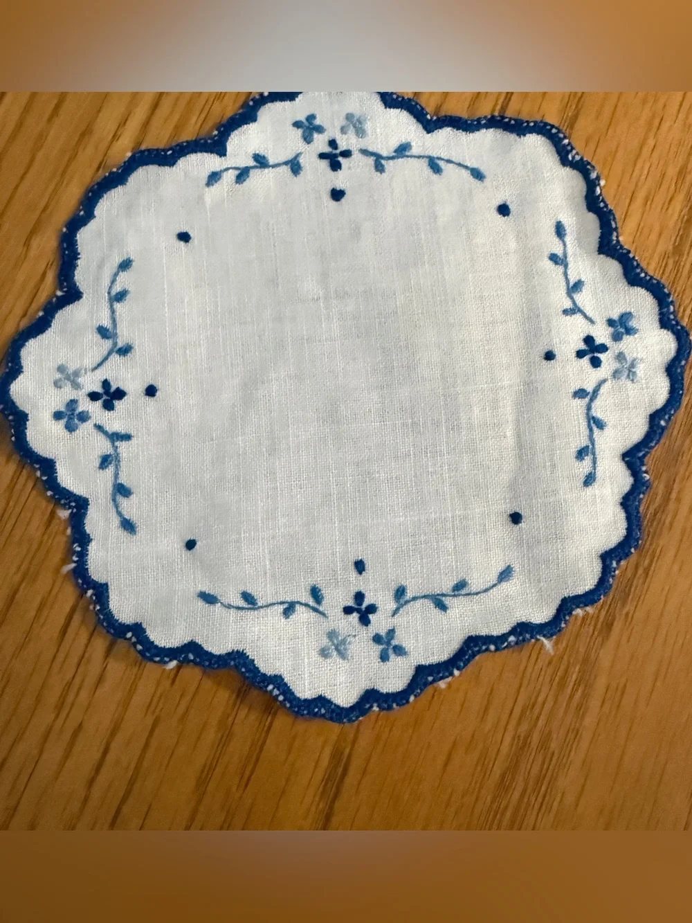 Vintage Embroidered Linen Coaster Cocktail Napkin 6pc Set