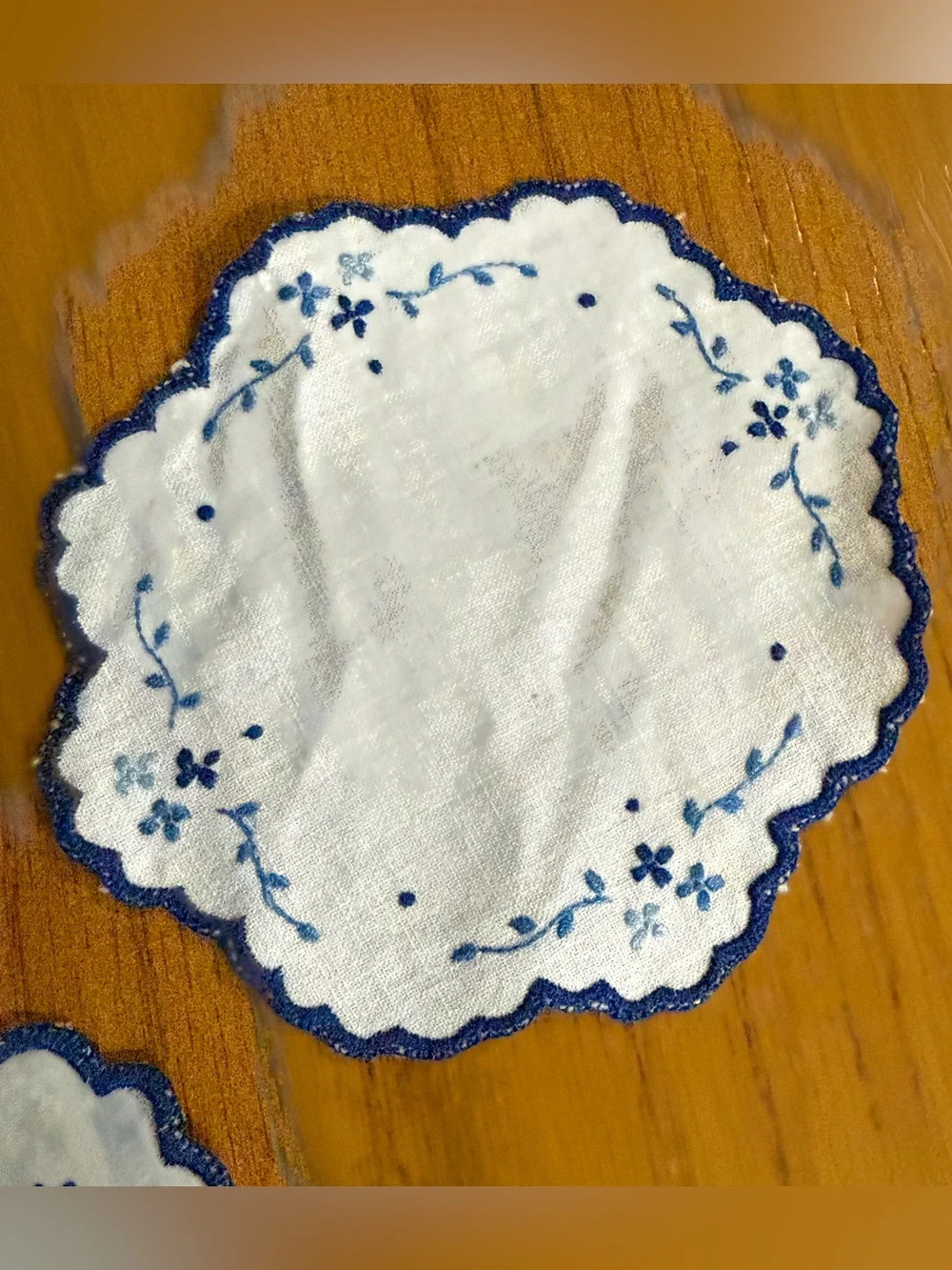 Vintage Embroidered Linen Coaster Cocktail Napkin 6pc Set