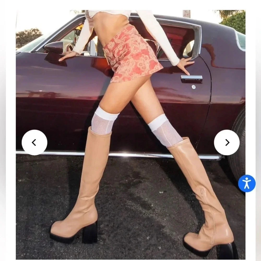 Jeffrey Campbell Dauphin Over The Knee Tan Boots Square Toe Platform Heel 8.5