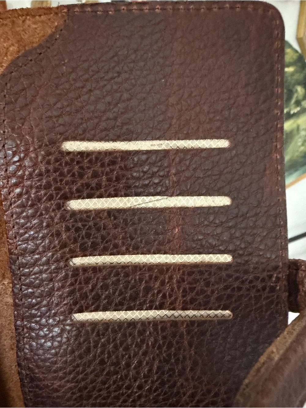 Vintage Handmade Dark Brown Pebbled Leather Long Bifold Wallet with Brass Accent