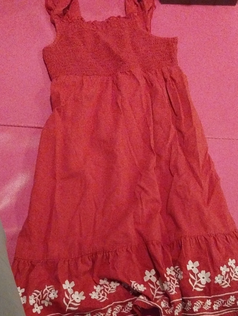 Old Navy Red Girls Smocked Sundress with White Floral Trim