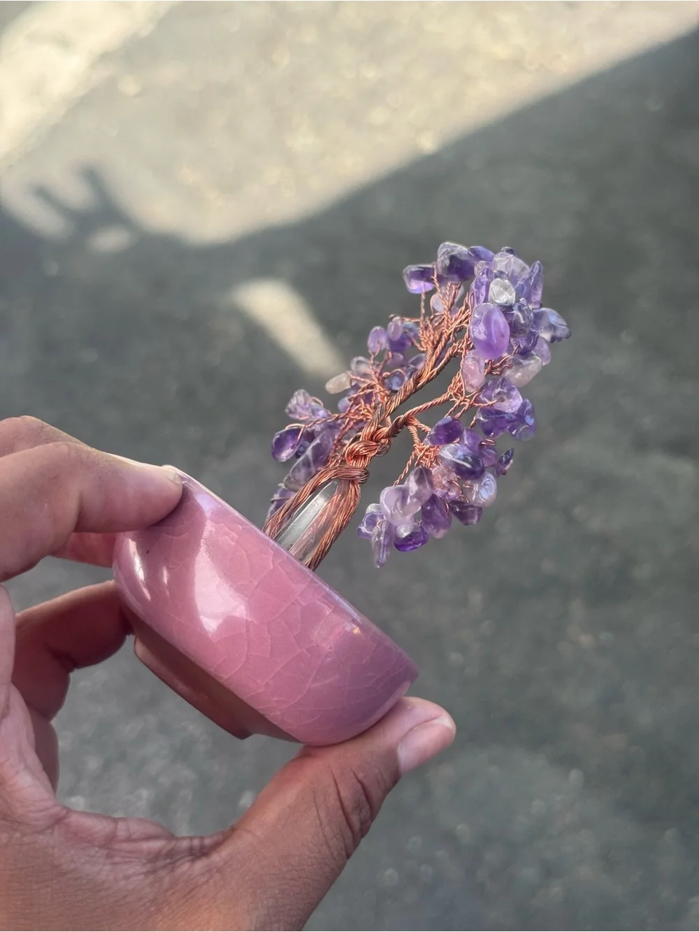 Handcrafted Amethyst Wire Tree in Pink Pot - Decorative Home Accent