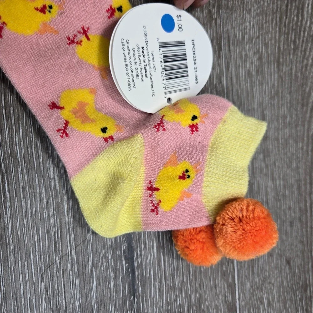 Easter Chick Ankle Socks Kids Novelty Pom Pom One Pair New
