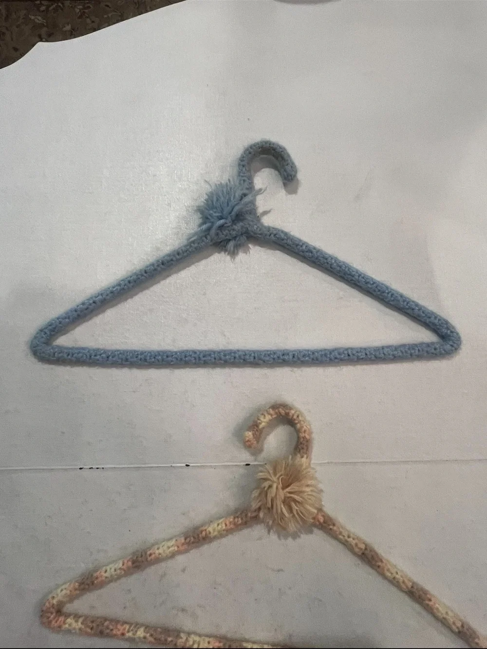 Vintage hand Knit /Crochet Multicolor Covered Hangers Set. Set of 3