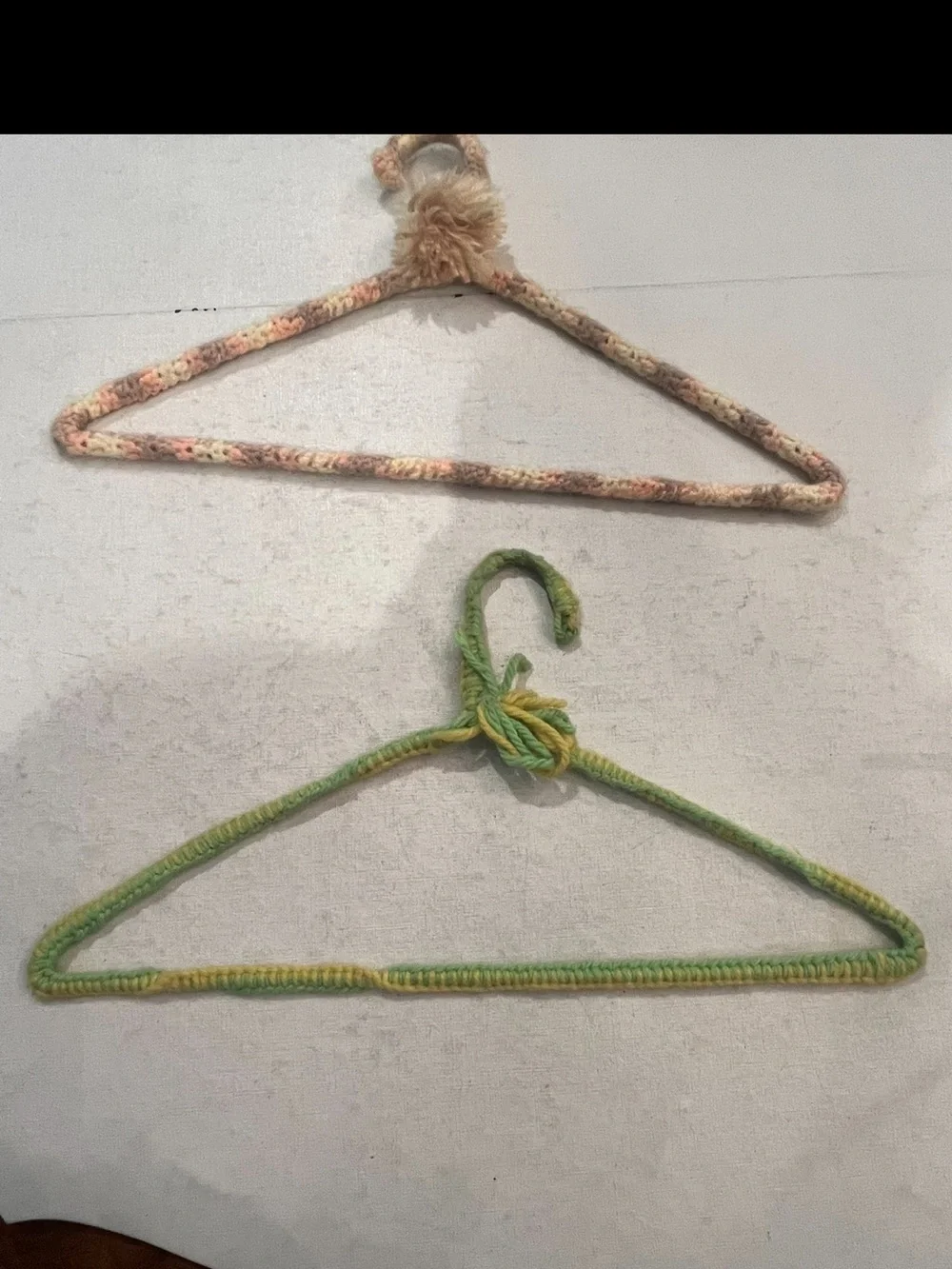 Vintage hand Knit /Crochet Multicolor Covered Hangers Set. Set of 3
