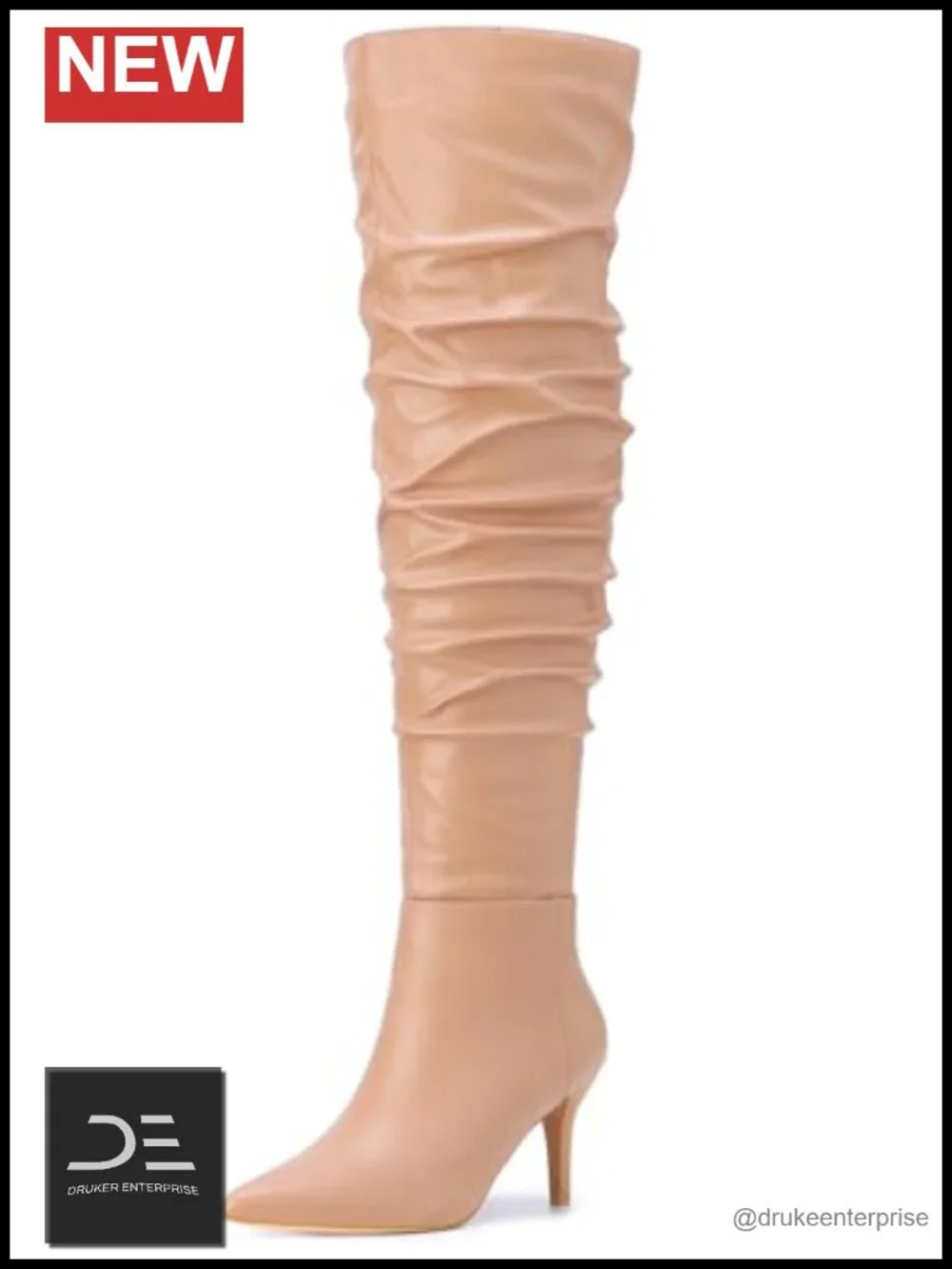 Over the Knee Stiletto Heel Boots Faux Leather Pointed Toe Slouch Women