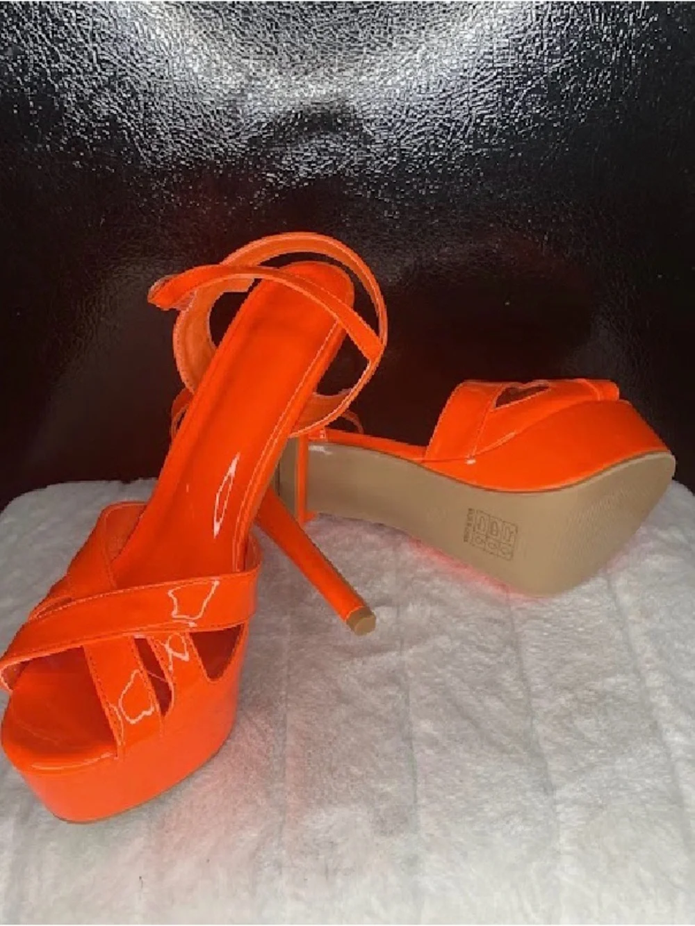 Vibrant Orange Patent Platform Ankle-Strap Heels