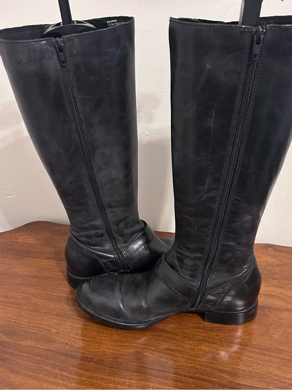 Born Black Leather Tall Buckle Harness Lace Up Riding Womens Boots Size 7.5
