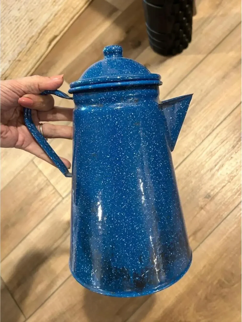 Blue enamel coffee pitcher pot